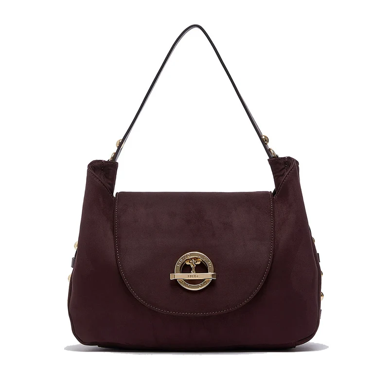 Borsa Donna a Spalla Media LIU JO in Tessuto effetto Camoscio color Melanzana