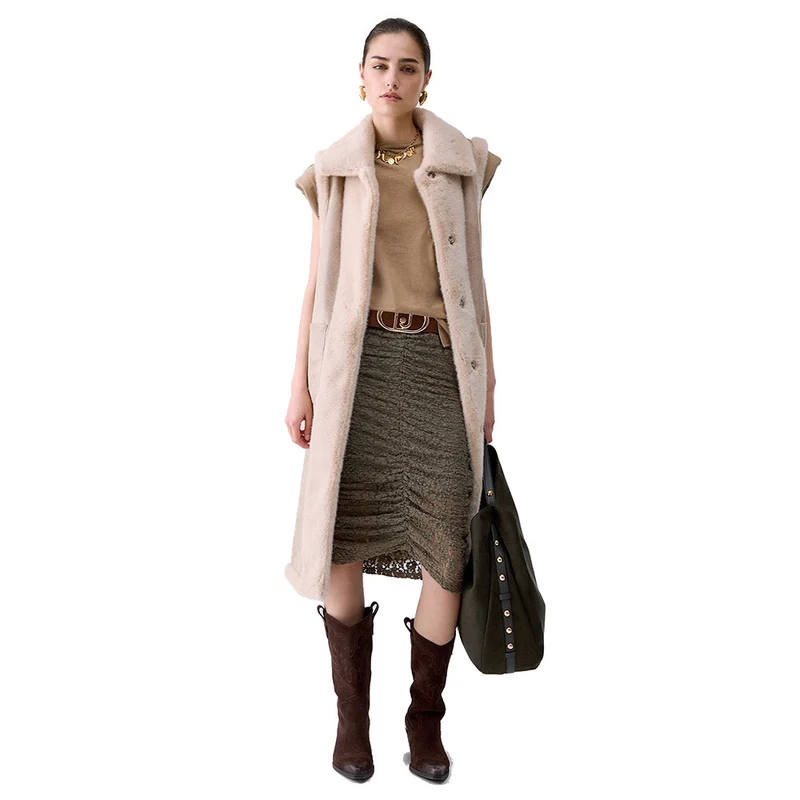 Gilet Lungo Donna LIU JO in Montone Sintetico color Burro