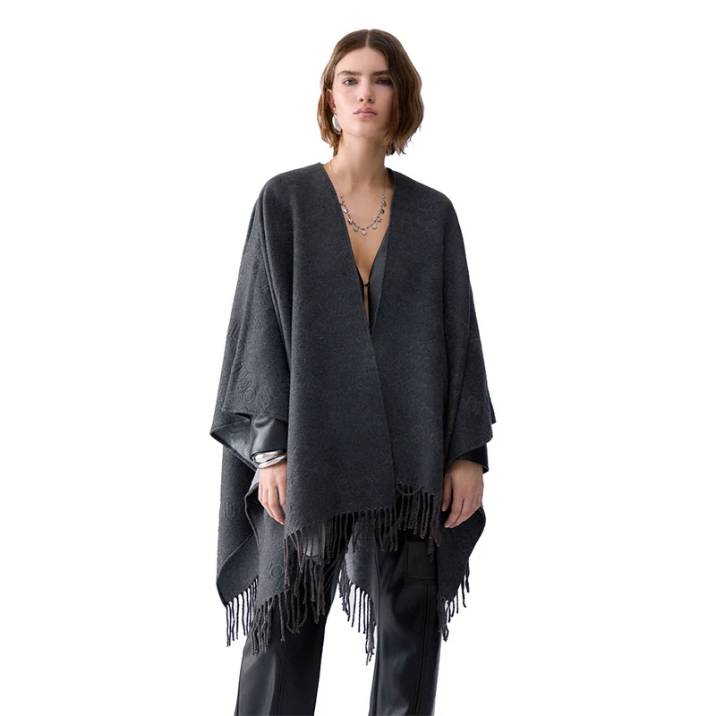 Poncho Donna LIU JO in Misto Viscosa color Antracite con Logo Embossed