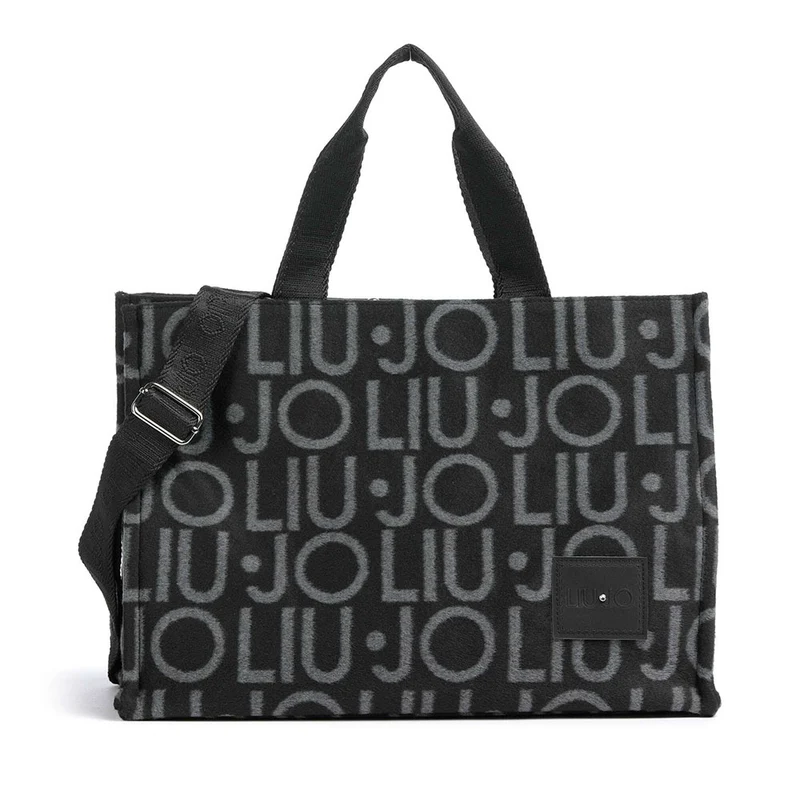Tote Bag Donna LIU JO in Tessuto Jacquard Nero con Logo All Over