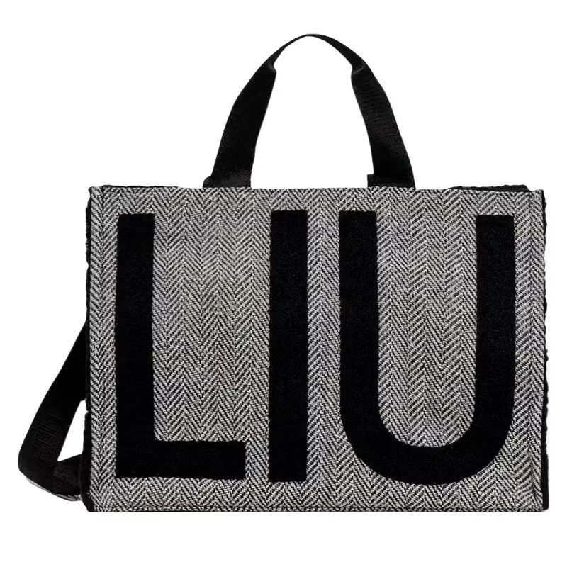 Tote Bag Donna LIU JO in Tessuto Check Nero con Maxi Logo