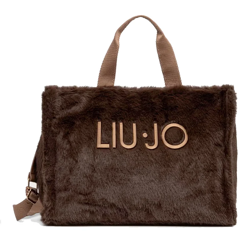 Tote Bag Donna LIU JO in Fake Fur Testa di Moro con Logo