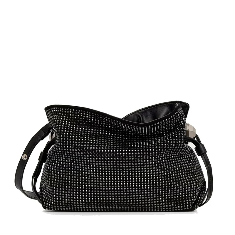 Borsa Donna a Spalla Small LIU JO linea Riccy in Microfibra Nera con Strass
