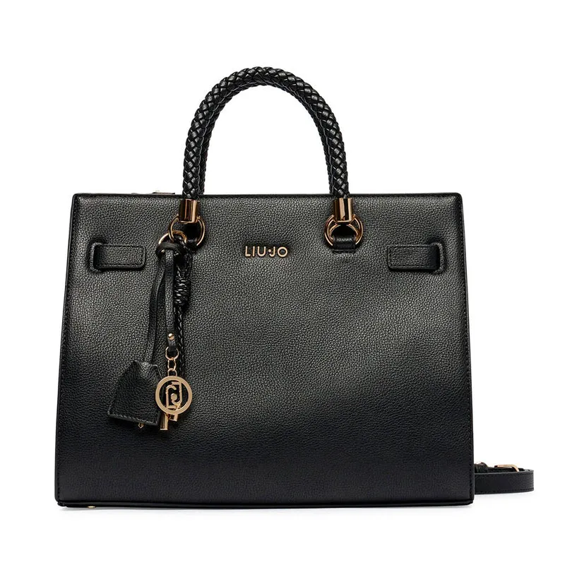 Borsa Donna Tote a Mano LIU JO Better effetto Bottalato Nero con Charm