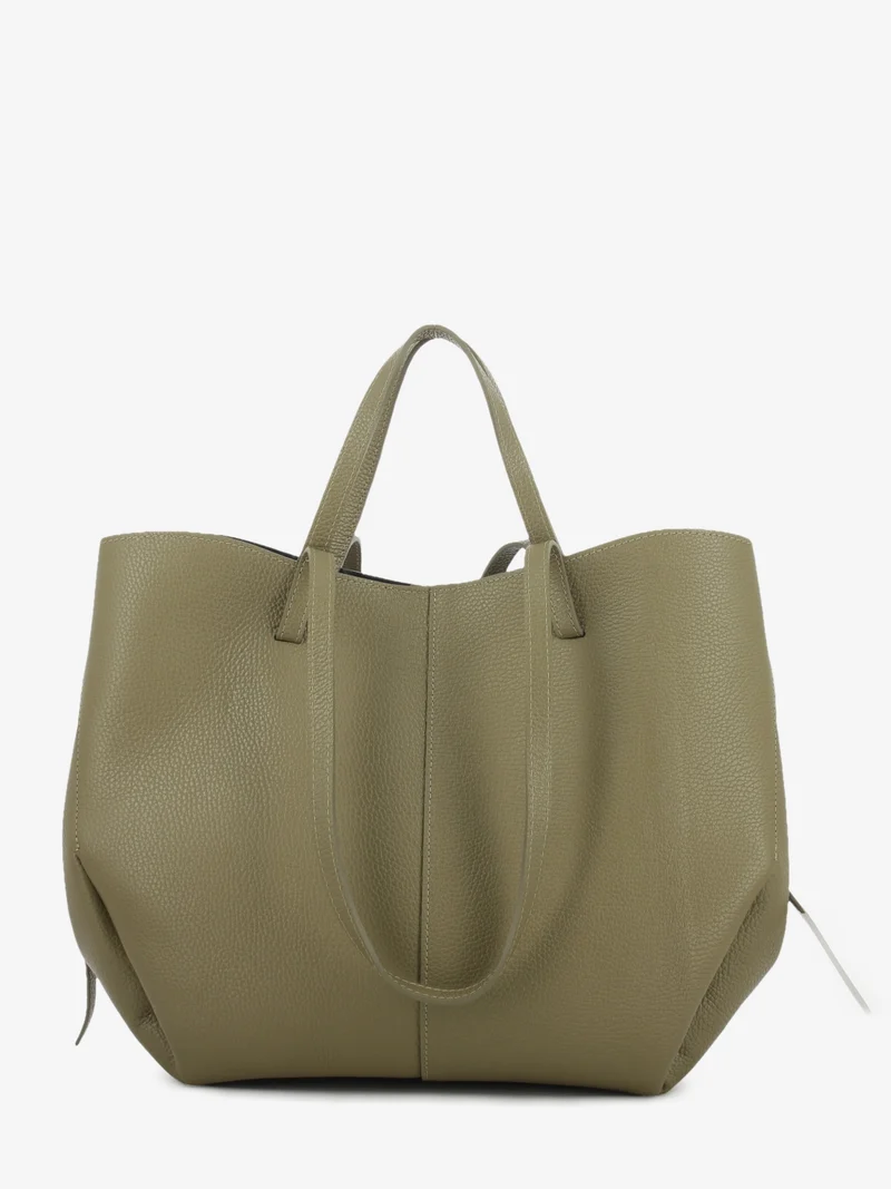 Shopping bag in pelle martellata kaki