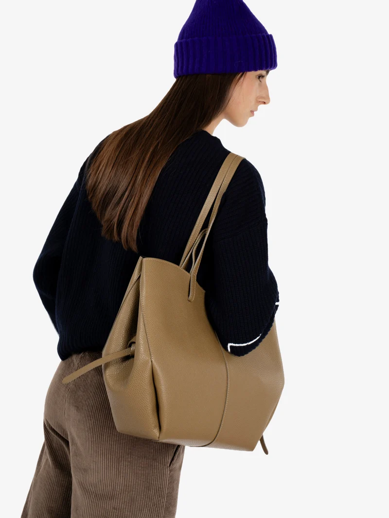 Shopping bag in pelle martellata tabacco