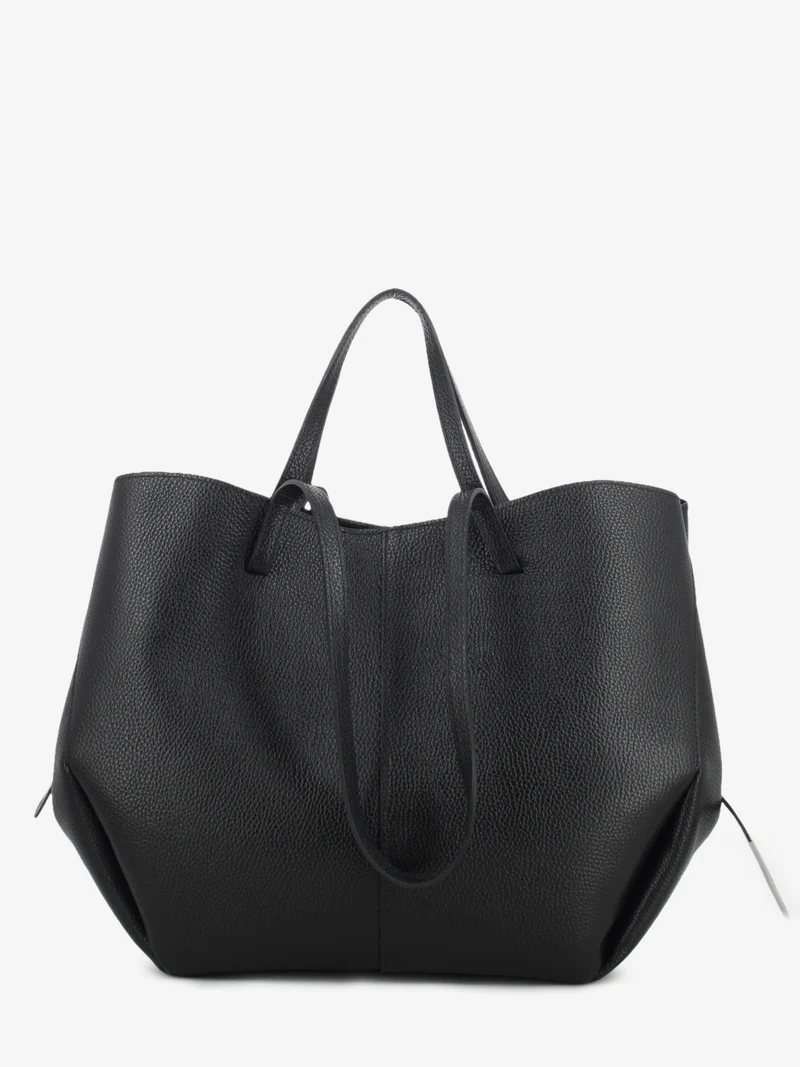 Shopping bag in pelle martellata black