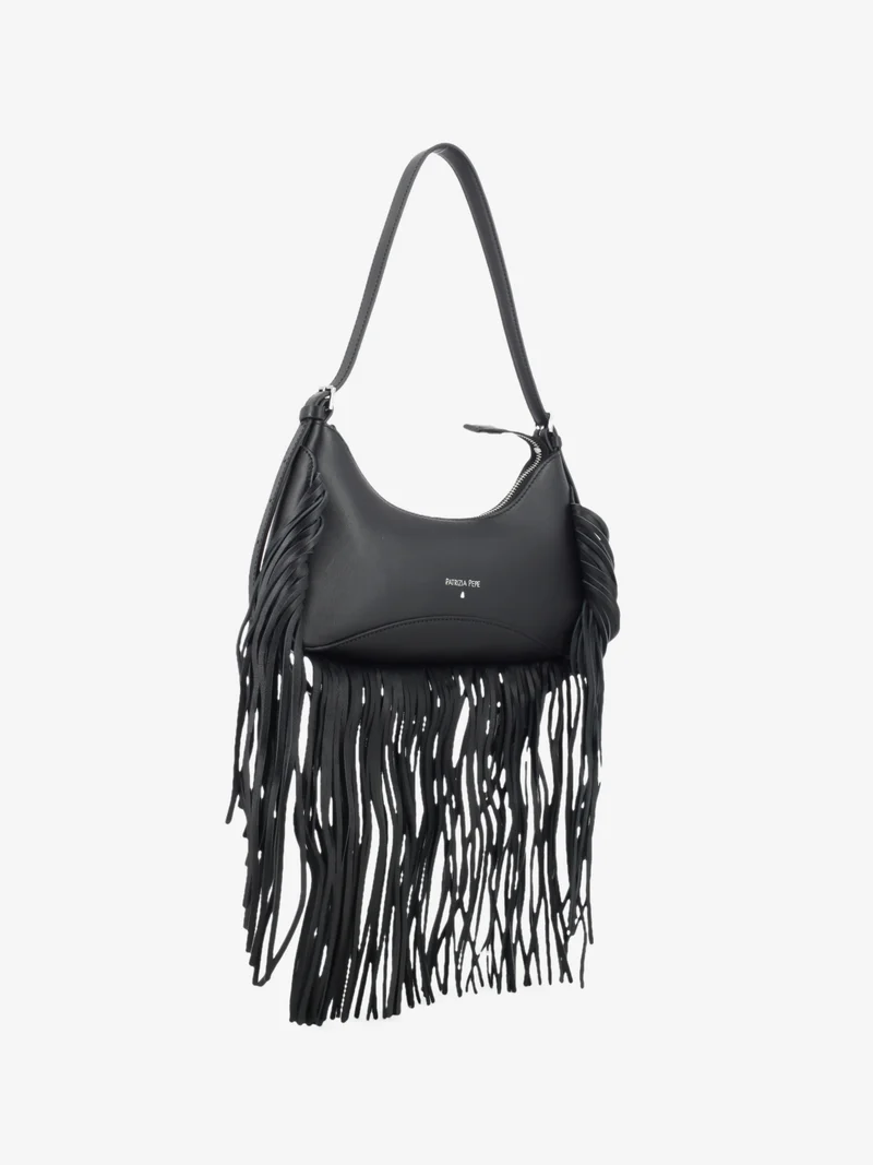 Borsa in pelle con frange nero