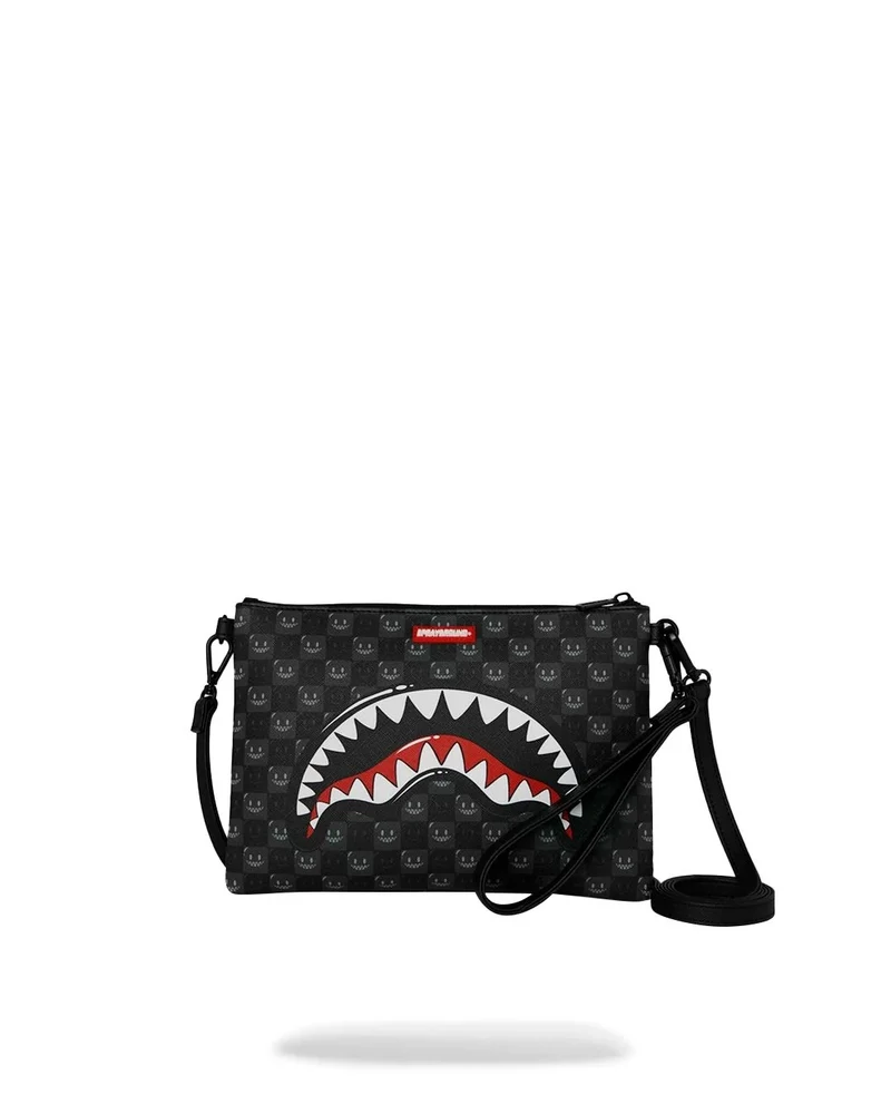 SPRAYGROUND SHARKS IN PARIS WTF BUBBLY BLACK CHECK CROSSOVER CLUTCH