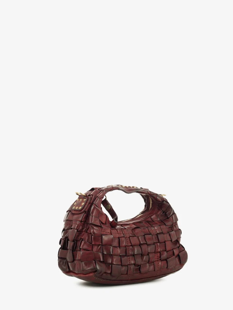 Borsa a mano Livia in pelle intrecciata vinaccia