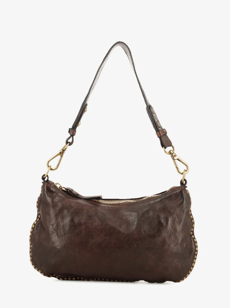 Borsa a spalla Teresa in pelle con borchie moro