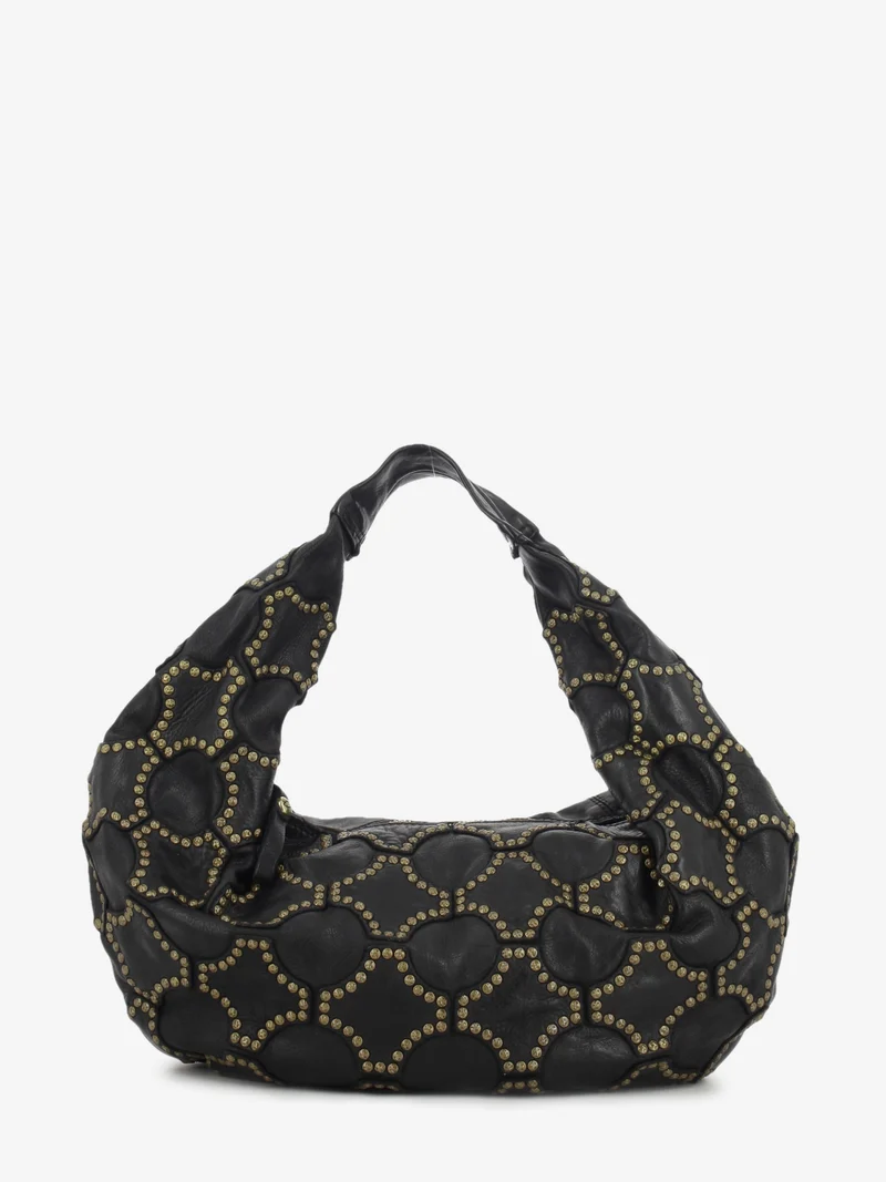 Borsa Marisa in pelle con borchie nera