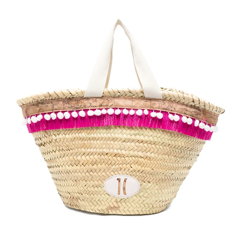 Borsa da Mare 1A Classe Alviero Martini linea Geo Boho Chic in Rafia Fuxia