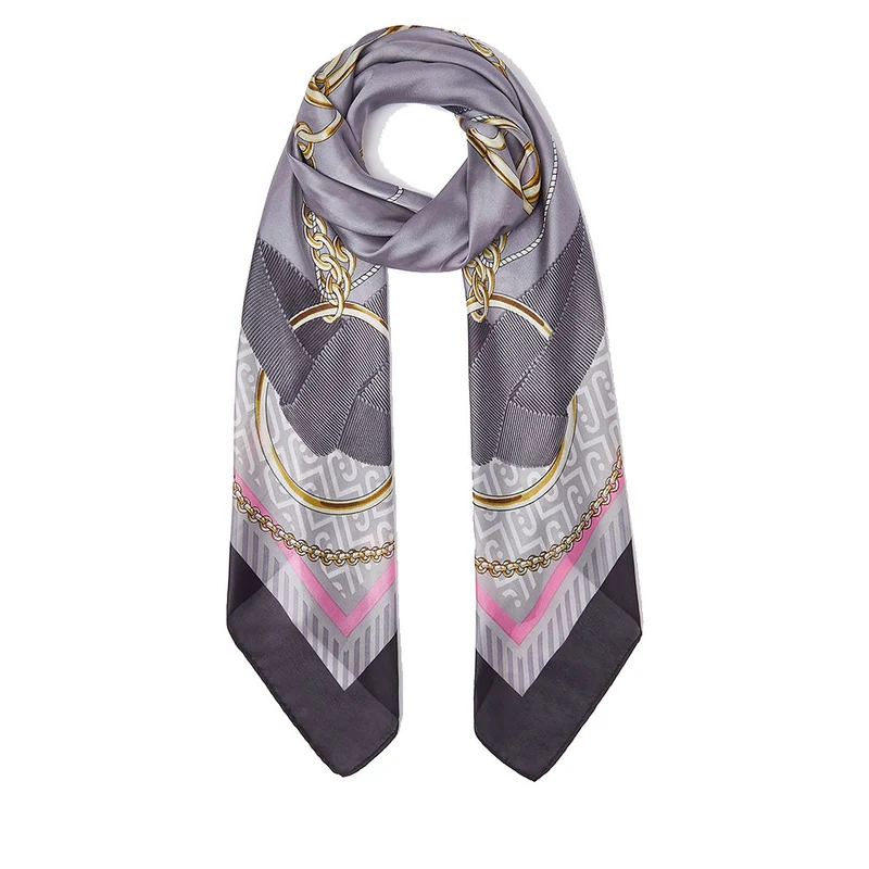 Foulard Donna 120 x 120 cm LIU JO in Tessuto Riciclato Nero Stampa Nastri
