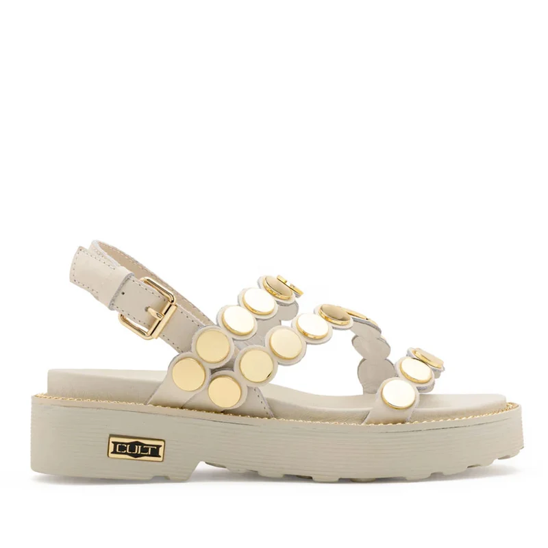 Sandali Donna CULT Ziggy 4770 in Pelle Bianca con Borchie Piatte Frontali