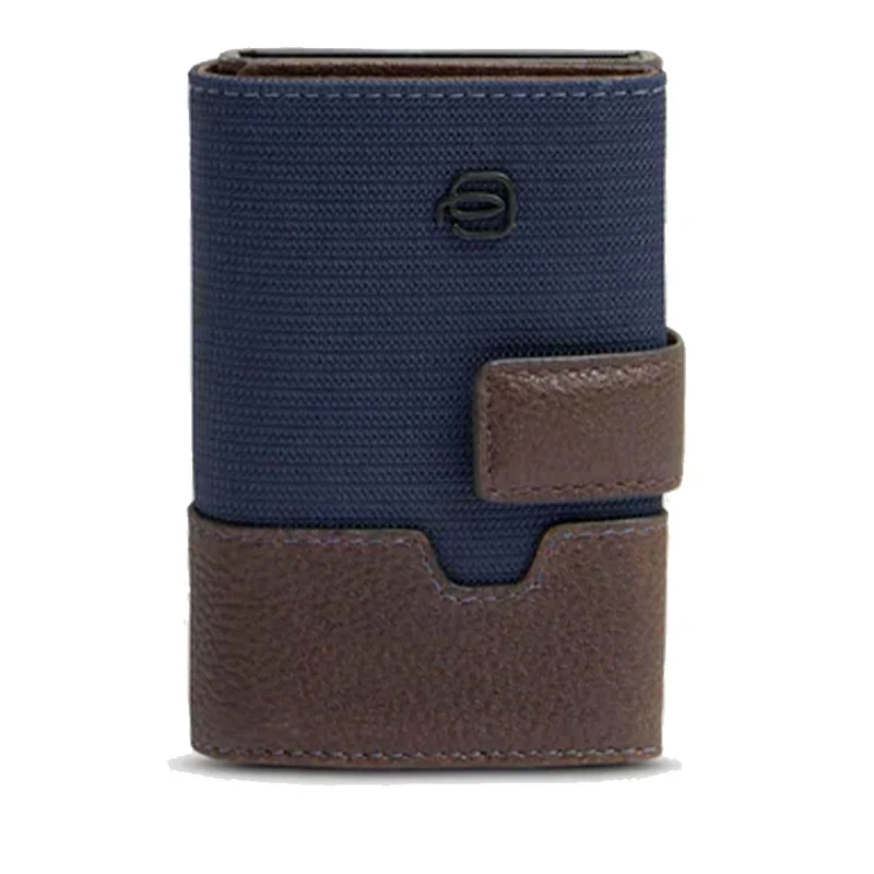 Portacarte PIQUADRO in Pelle e Tessuto e Alluminio con RFID Blu - Testa Moro - PP5649W138R