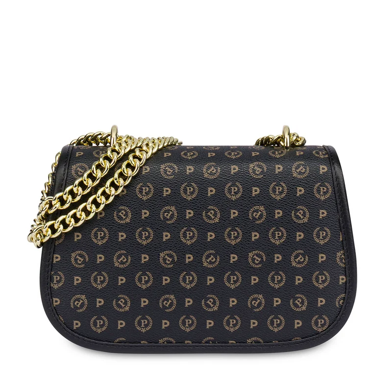 Borsa Donna a Tracolla Media POLLINI linea Heritage Logo Classic Nero e Nero