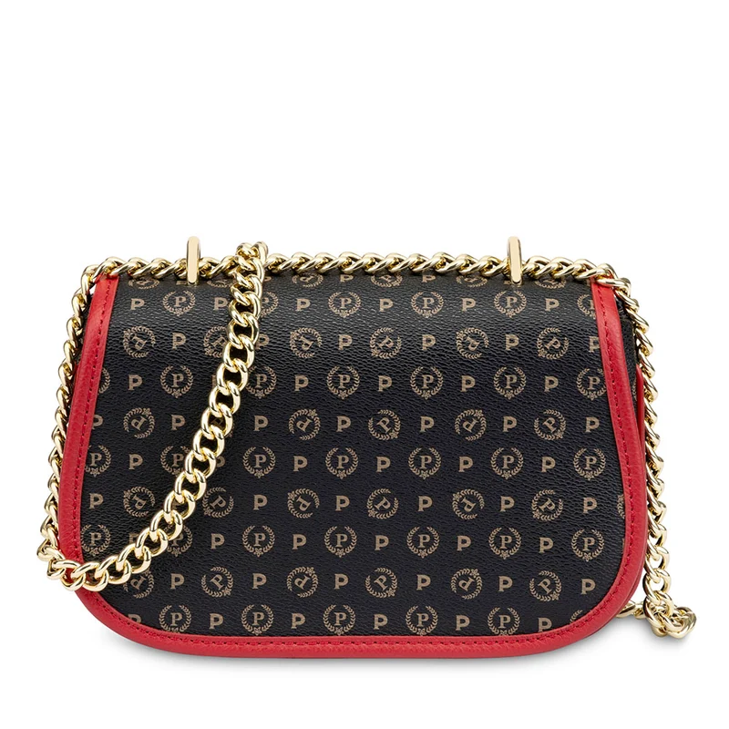 Borsa Donna a Tracolla Media POLLINI linea Heritage Logo Classic Nero e Lacca