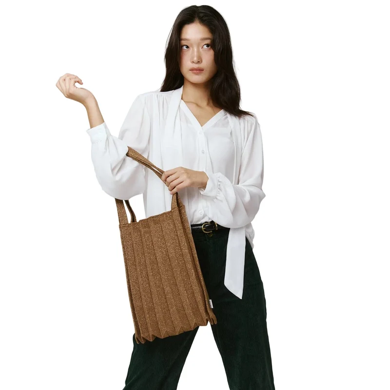 PLEATSMAMA - Borsa a Spalla - SB03-GK1 NEW SHOULDER - Glitter Camel