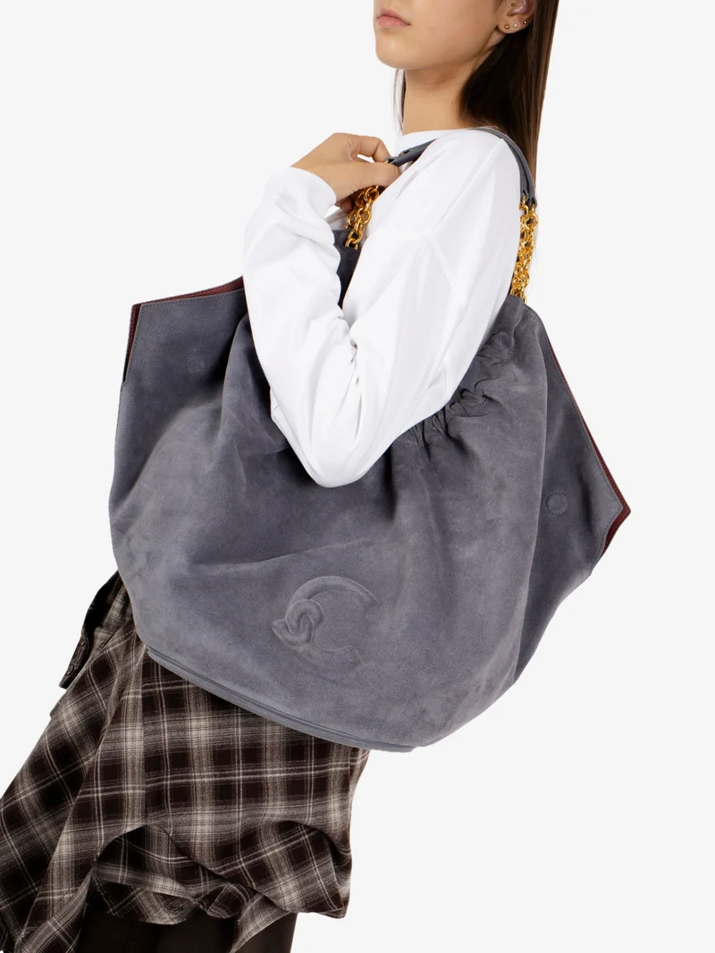 Handbag in suede leather smooth / stove