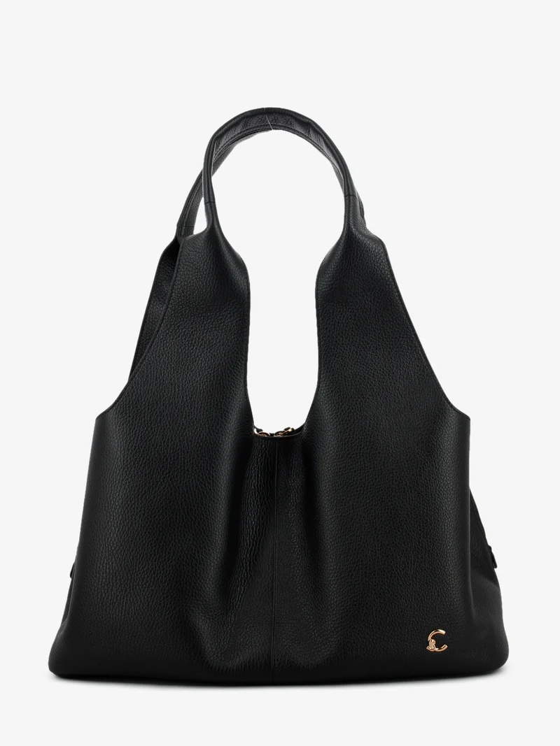 Shoulder bag grained leather noir