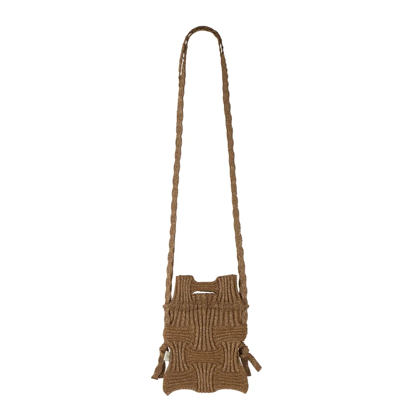 PLEATSMAMA - Borsa a Tracolla - MB02-GW1 MINI CROSS BOW - Glitter Camel