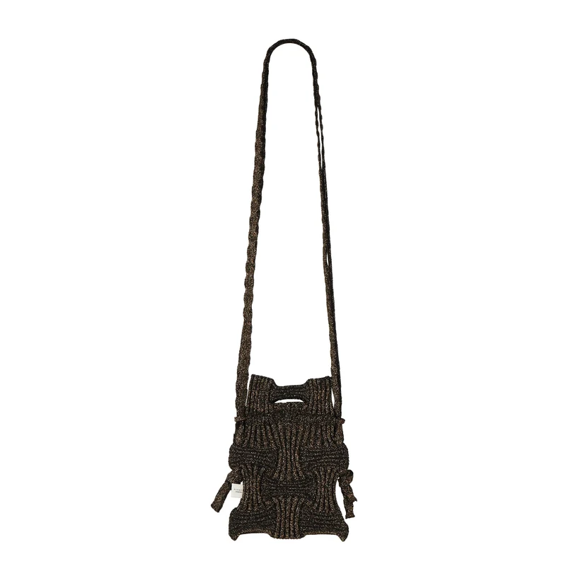 PLEATSMAMA - Borsa a Tracolla - MB02-GG1 MINI CROSS BOW - Glitter Black Brown