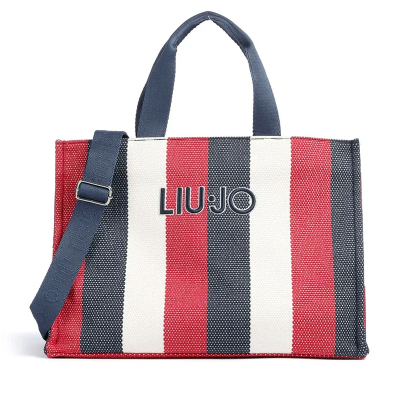 Tote Bag Large LIU JO in Canvas a Righe Blu Scuro