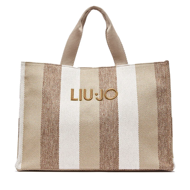 Tote Bag Large LIU JO in Canvas a Righe color Sabbia