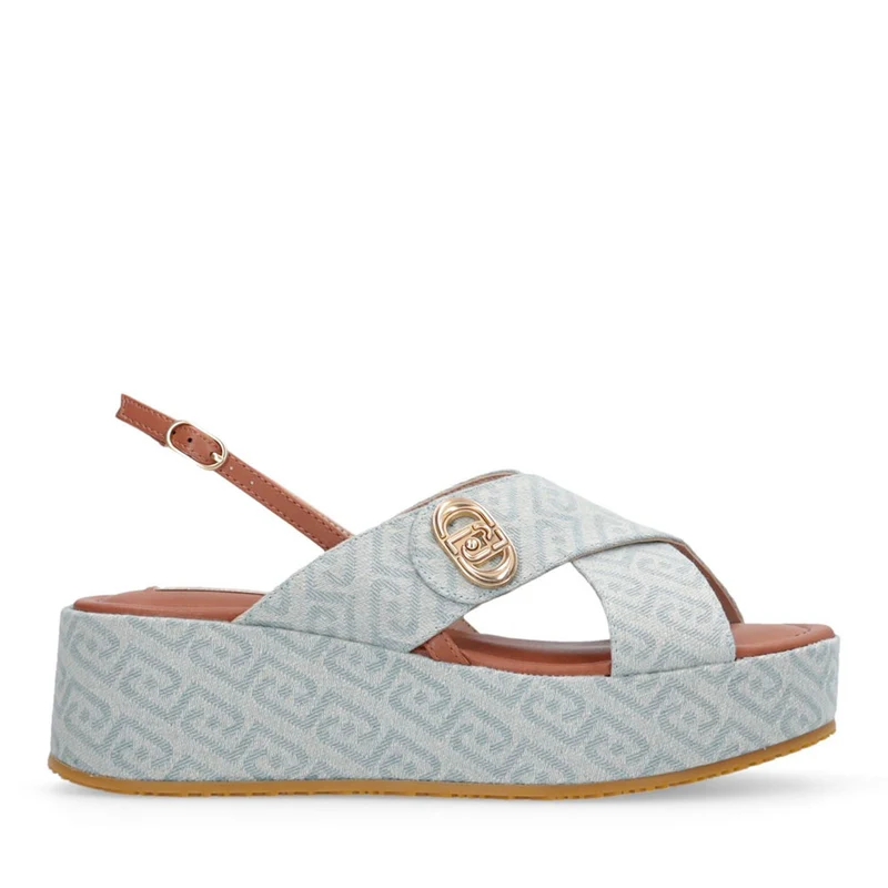 Sandali Donna con Zeppa LIU JO Flo 03 in Denim Monogram Light Blue