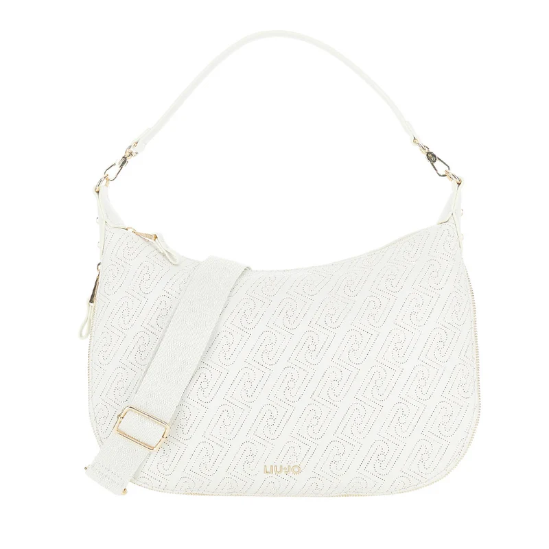 Hobo Bag Large con Tracolla LIU JO color Crema con Logo Laserato Monogram