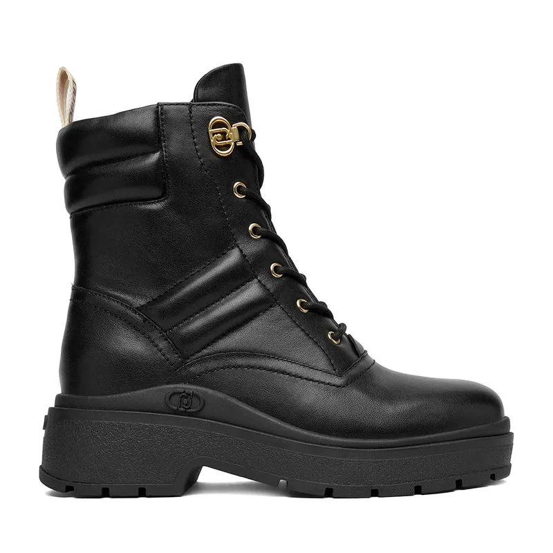 Anfibi Donna LIU JO Andrea 02 in Pelle Nera con Dettagli Bold