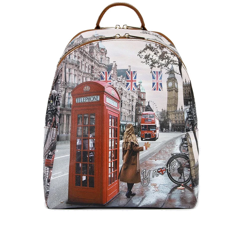 Zaino Donna Y NOT con Due Scomparti YES-601 Stampa Red London