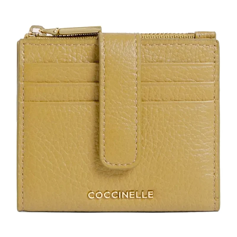 Portafoglio Donna Mini COCCINELLE in Pelle Colore Seagrass Linea Metallic Soft