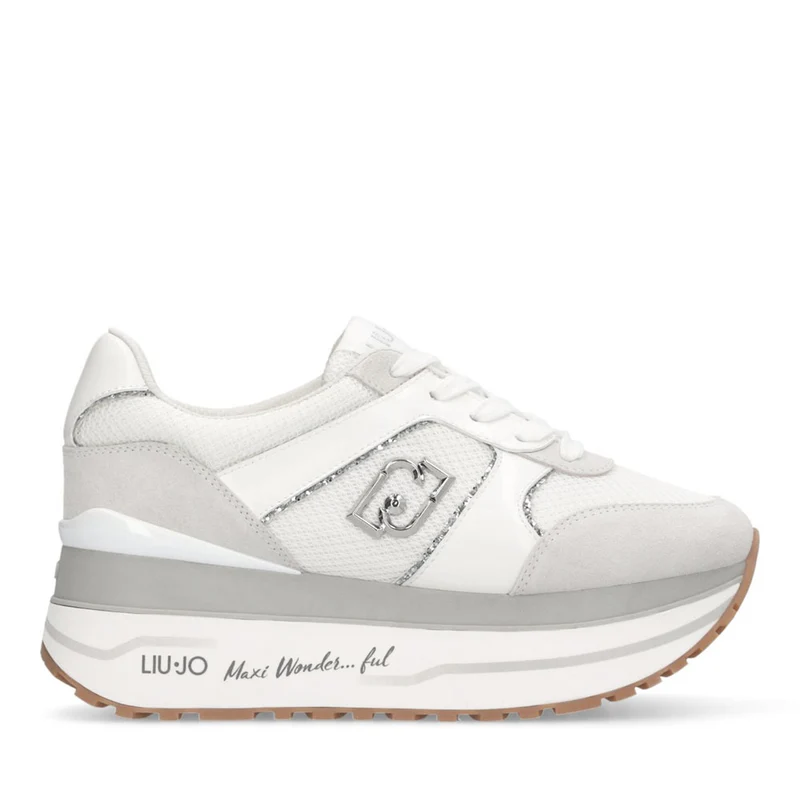 Sneakers Super Platform Donna LIU JO Maxi Wonder Plus 02 in Suede e Mesh Bianco