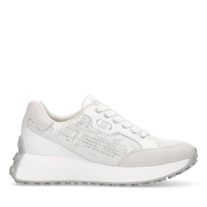 Sneakers Donna LIU JO Lolo 20 in Mesh Suede e Paillettes Bianco