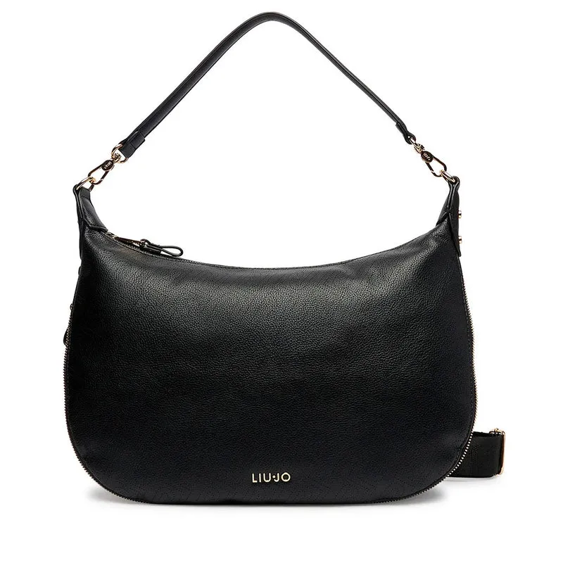 Hobo Bag Large con Tracolla LIU JO Nera con Logo Laserato Monogram