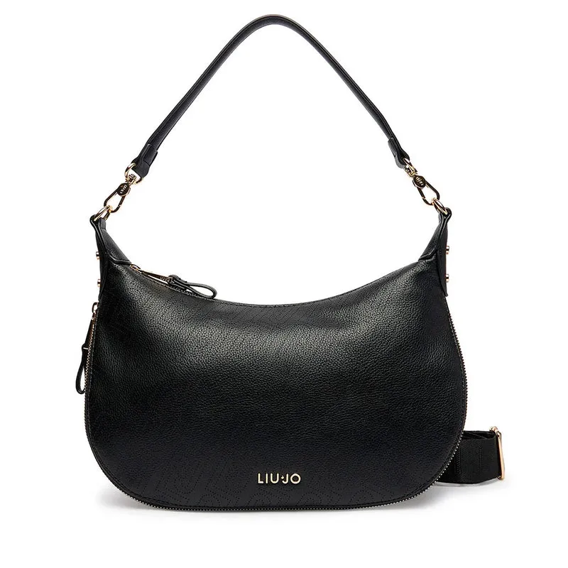 Hobo Bag Media con Tracolla LIU JO Nera con Logo Laserato Monogram