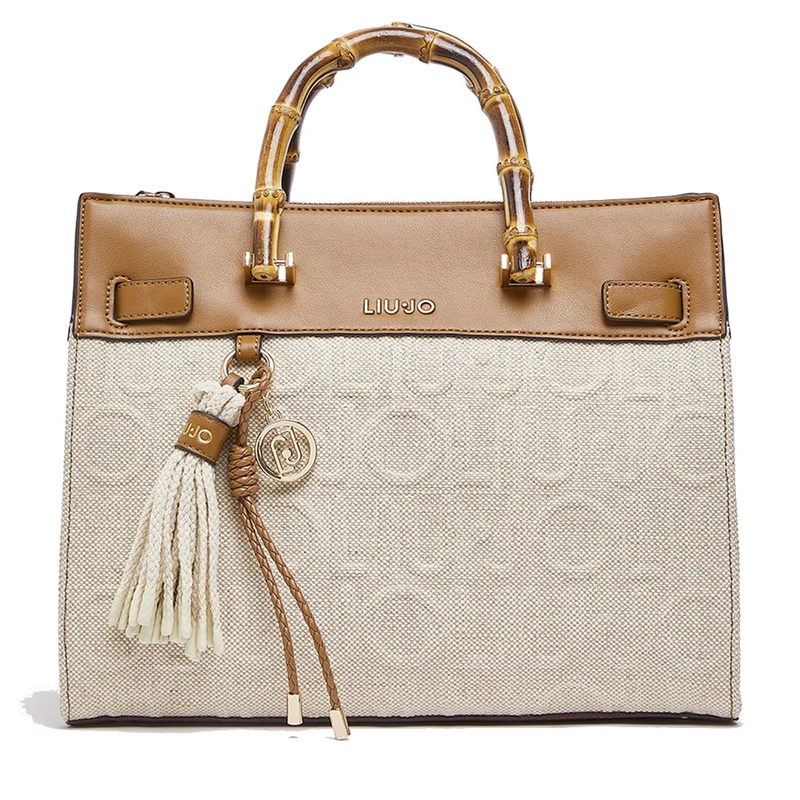 Borsa Donna a Mano Media LIU JO in Juta Beige con Charms