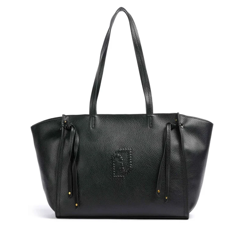 Tote Bag Large Donna LIU JO effetto Bottalato Nero con Logo Ricamato
