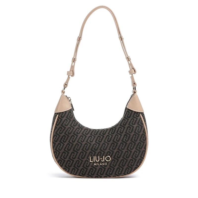 Hobo Bag Donna Small LIU JO in Tessuto Jacquard Testa di Moro con Logo All Over