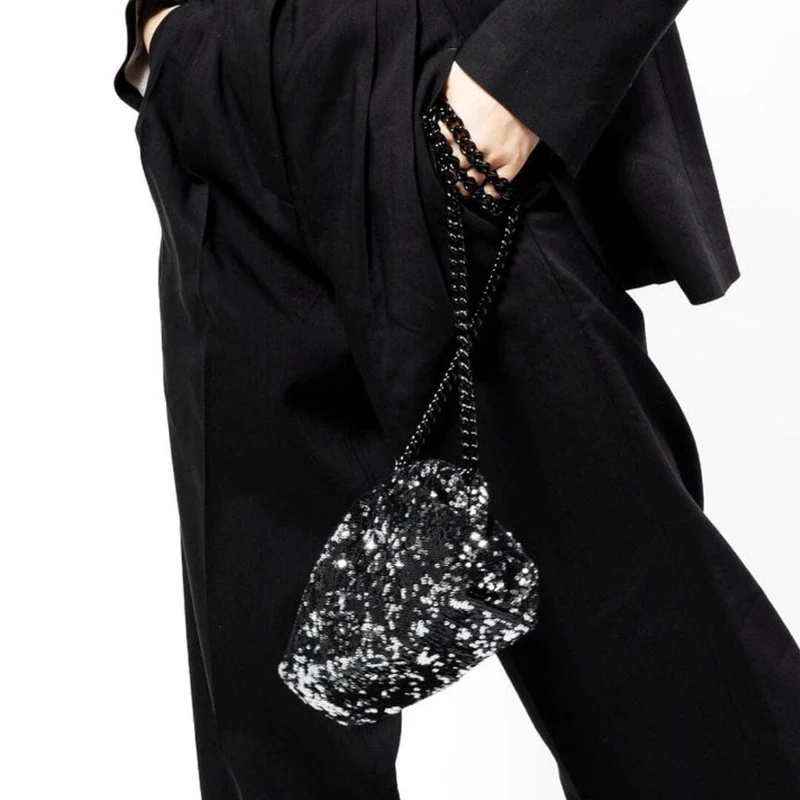 MARIA LA ROSA - Borsa a tracolla - Mini Game Paillettes - Black