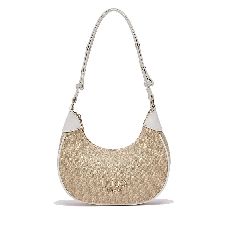 Hobo Bag Donna Small LIU JO in Tessuto Jacquard Beige con Logo All Over