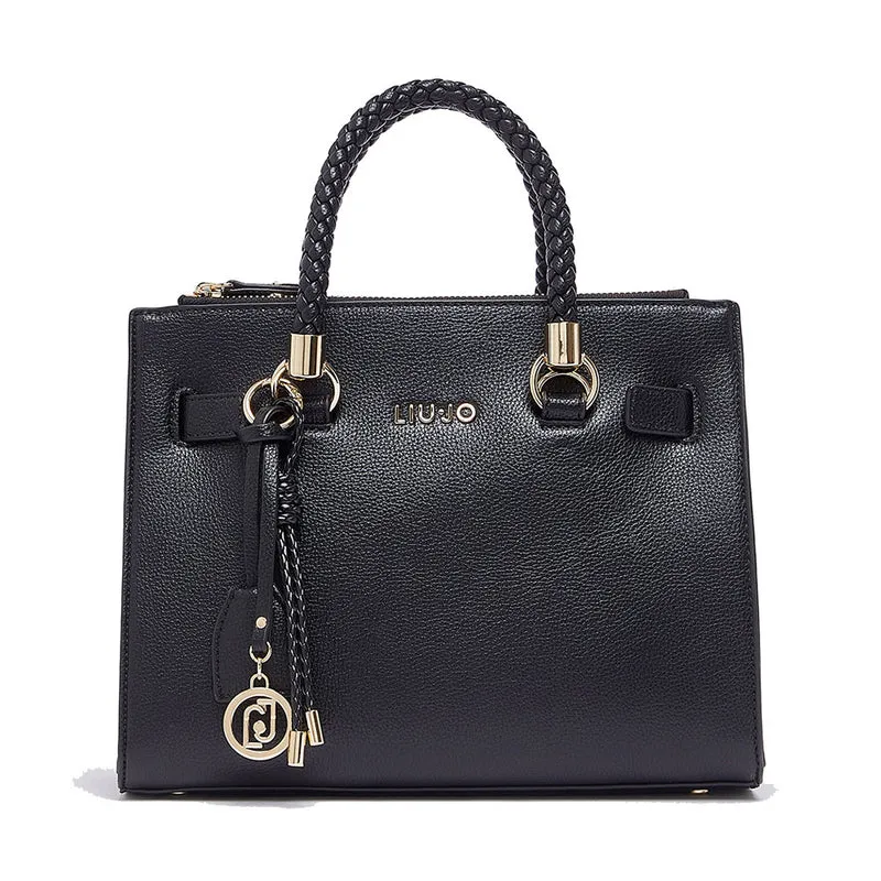 Borsa Donna a Mano LIU JO Better effetto Bottalato Nero con Charm