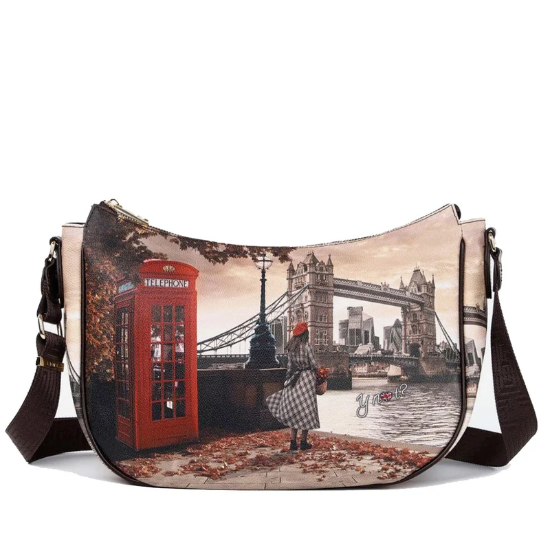 Borsa Donna Hobo Bag a Tracolla Y NOT YES-628 Stampa London Bridge