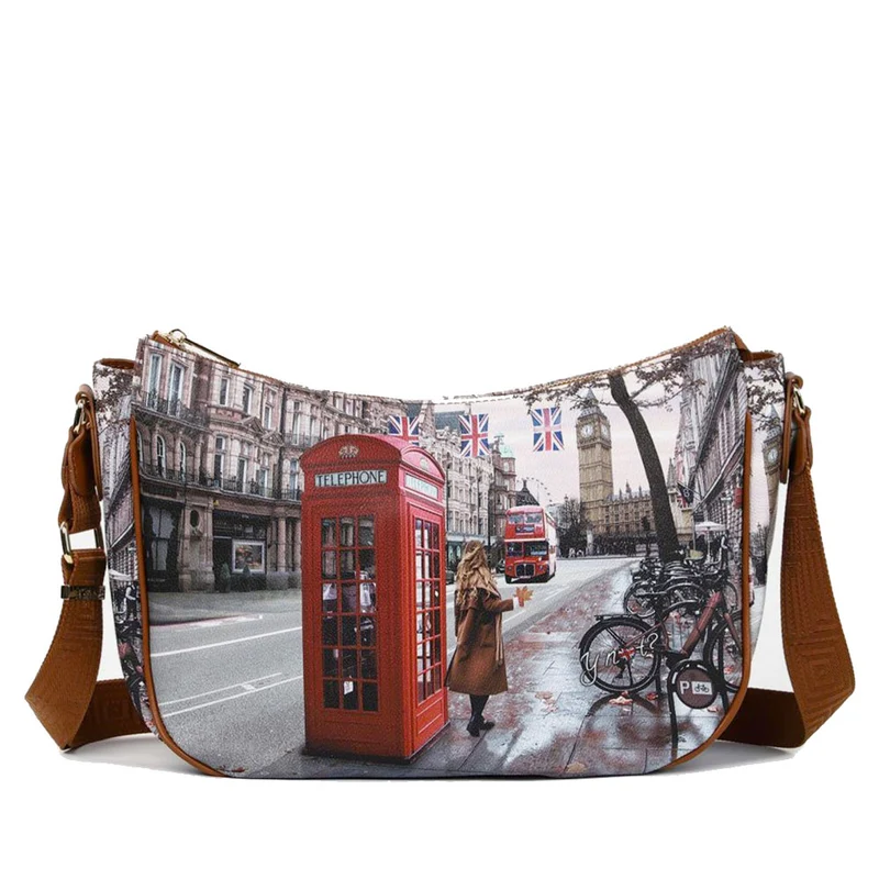 Borsa Donna Hobo Bag a Tracolla Y NOT YES-628 Stampa Red London