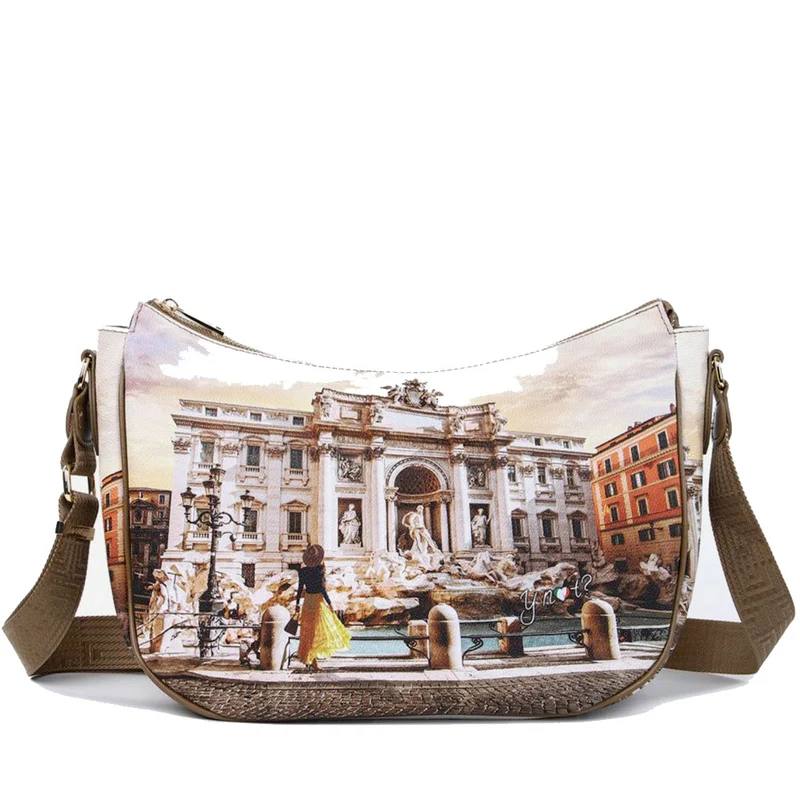 Borsa Donna Hobo Bag a Tracolla Y NOT YES-628 Stampa Lost in Rome