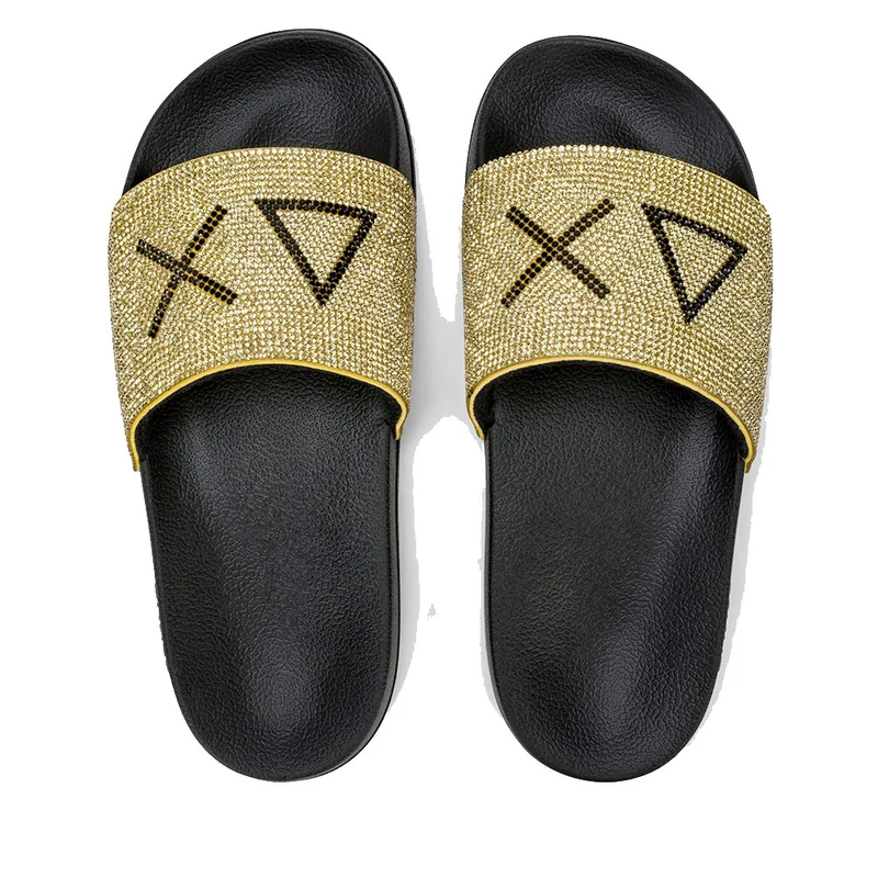 Ciabatte da Donna Sun68 Linea Slippers Strass Logo Colore Nero - Oro - X36211