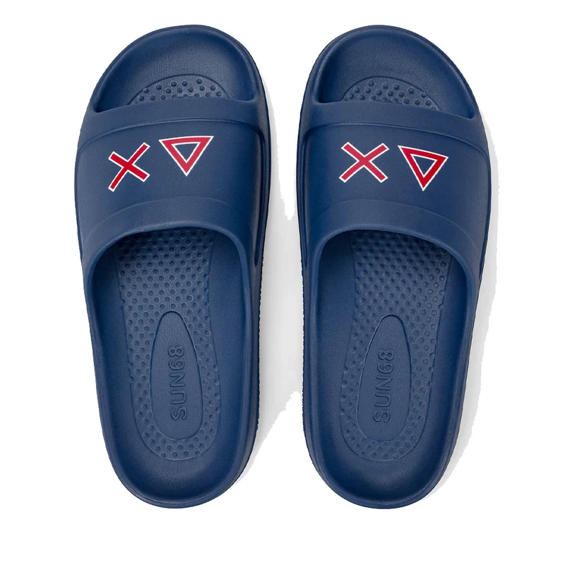 Ciabatte da Uomo Sun68 Linea Slippers Monoblock Print Logo Colore Navy Blue - Rosso - X36114