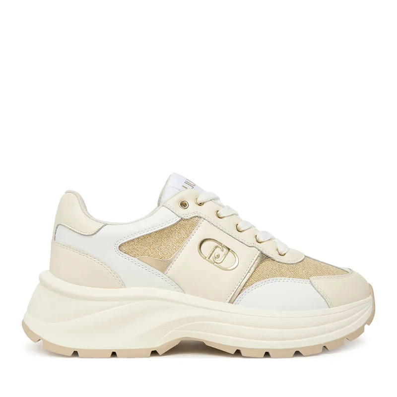 Sneakers Platform Donna LIU JO Eva 02 in Pelle e Glitter White Milk